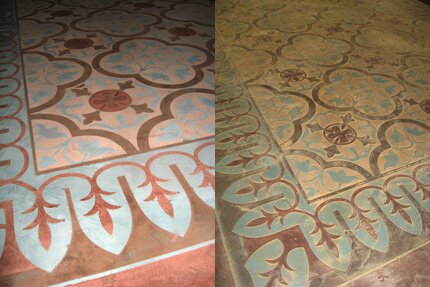 floor stencils with SkimStone decorative concrete