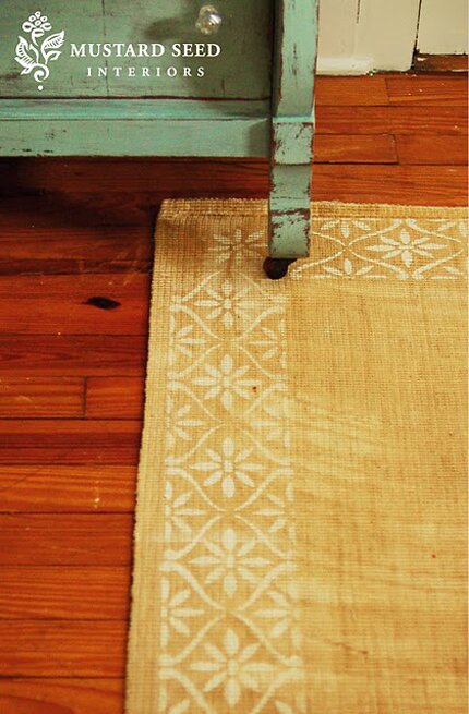 stenciling on a sisal rug by miss mustard seed