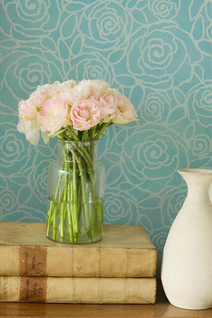 roses floral wall stencil