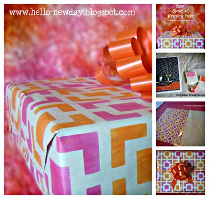 stencils on custom gift wrap project